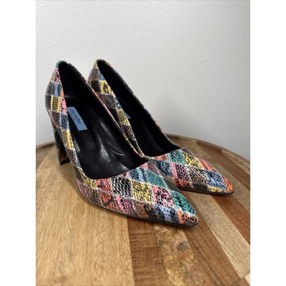 Dee Keller Pumps Multi Color Snake Skin Embossed Pointed Toe Italy Sz.40 Leather - Picture 1 of 15